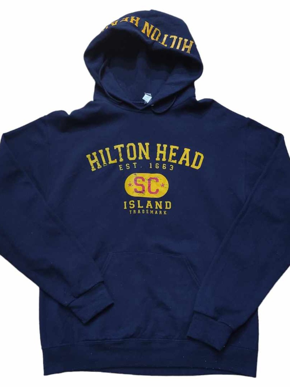 Navy Blue Hoodie with Yellow Hilton Head SC Graphic